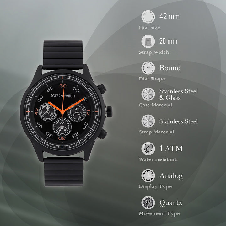 Aladar Black Large Dial Linked Chain Strap Men's Watch