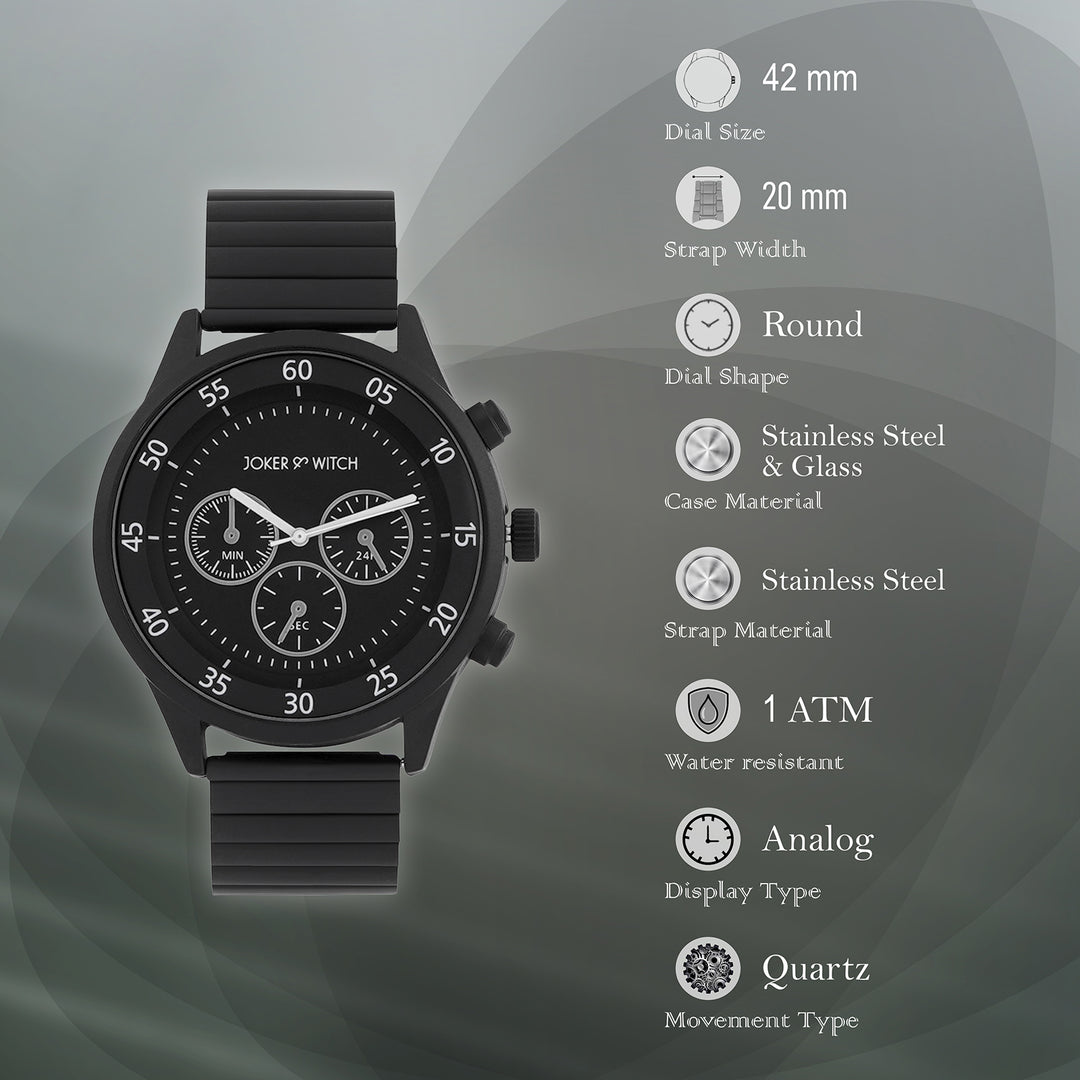Shop online Ajax All Black Metallic Strap Watch by Joker & Witch