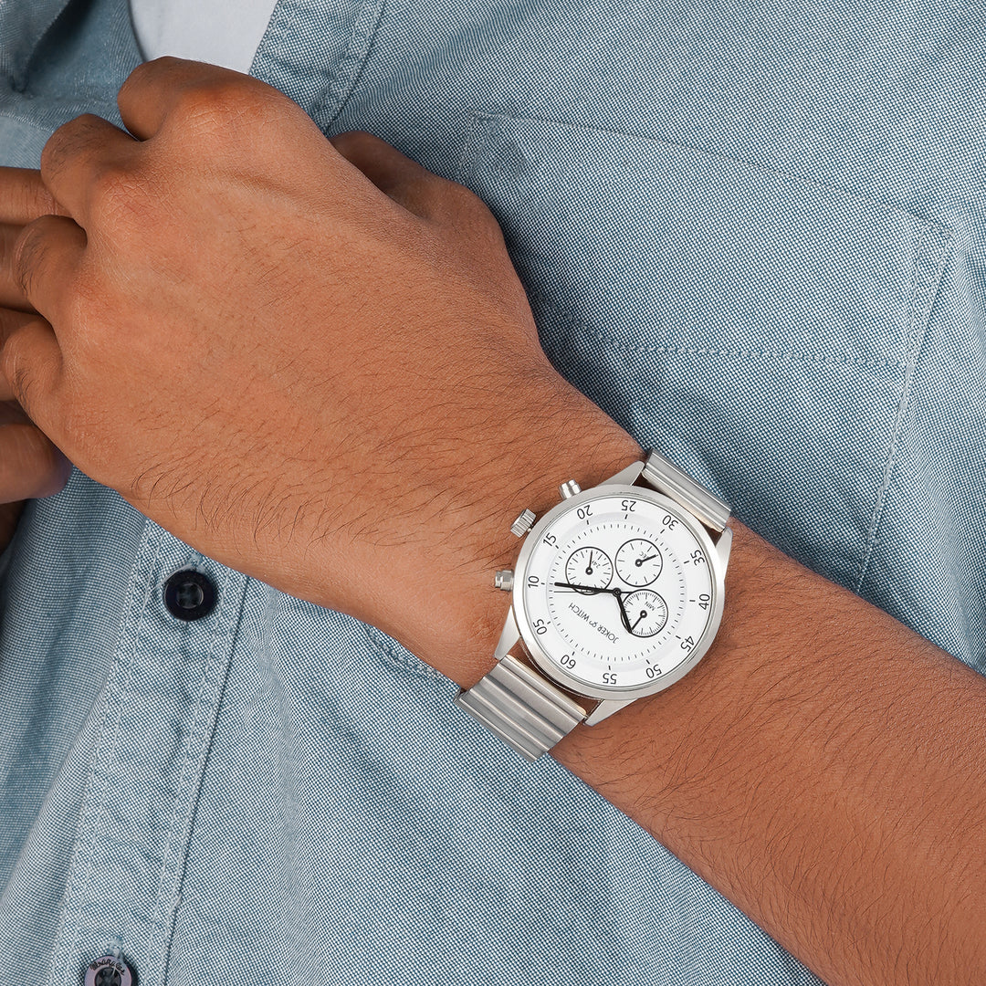 Ajax White Large Dial Silver Linked Chain Strap Men's Watch