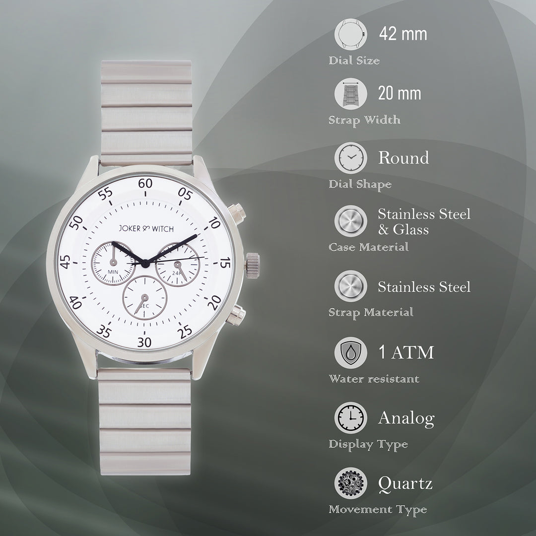 Ajax White Large Dial Silver Linked Chain Strap Men's Watch