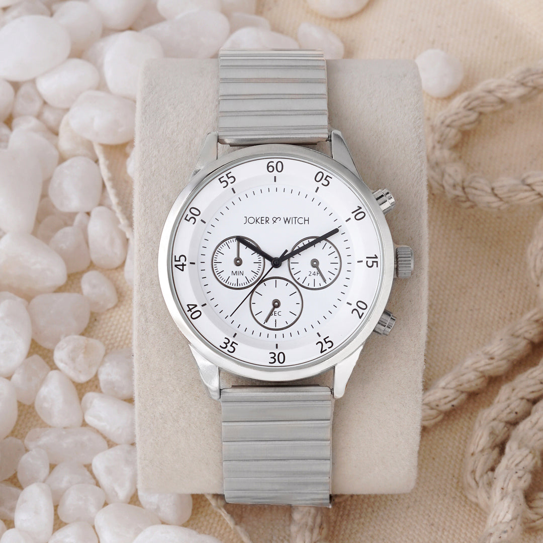 Ajax White Large Dial Silver Linked Chain Strap Men's Watch