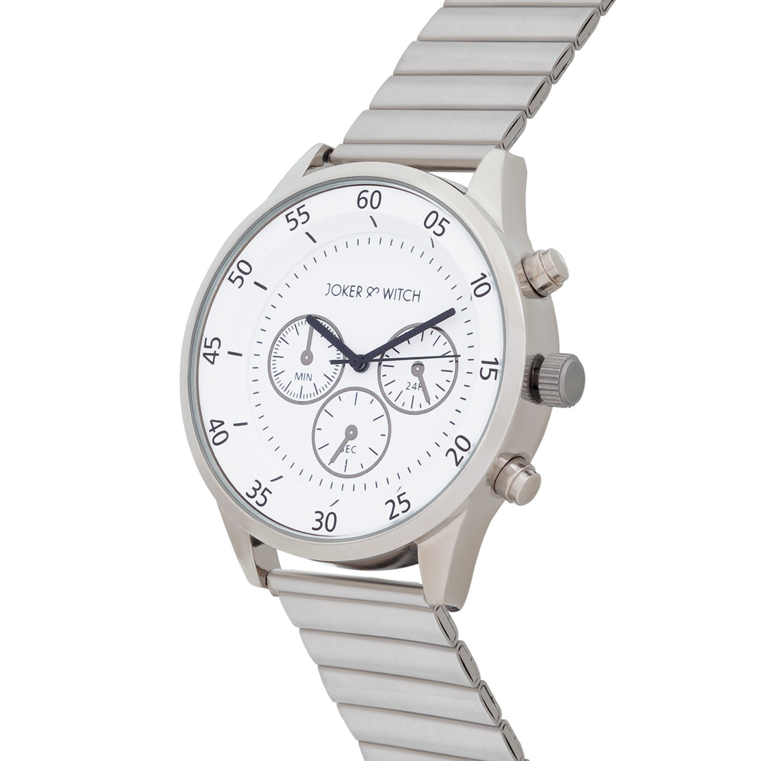 Ajax White Large Dial Silver Linked Chain Strap Men's Watch