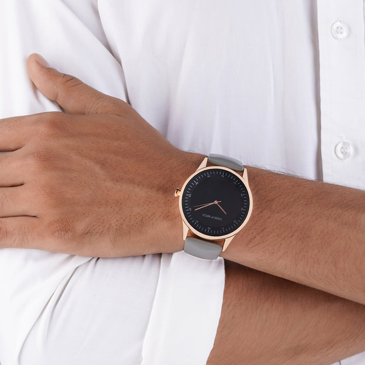 Bosco Black Large Dial Grey PU Strap Men's Watch