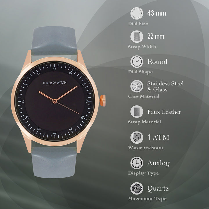 Bosco Black Large Dial Grey PU Strap Men's Watch