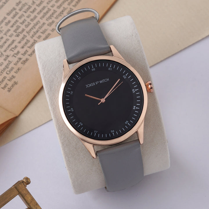 Bosco Black Large Dial Grey PU Strap Men's Watch