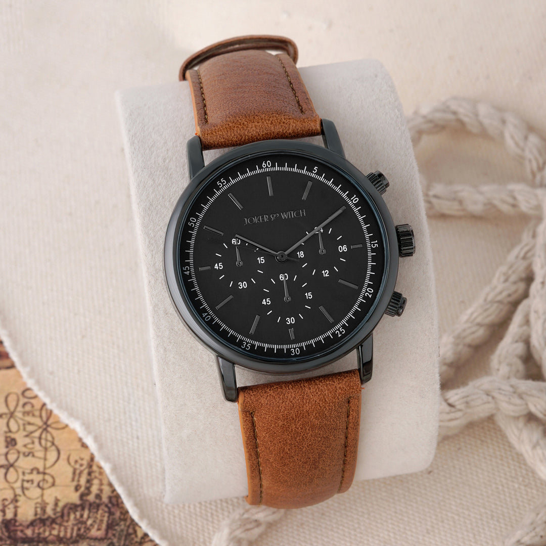 Laanda Grey Large Dial Brown PU Strap Men's Watch