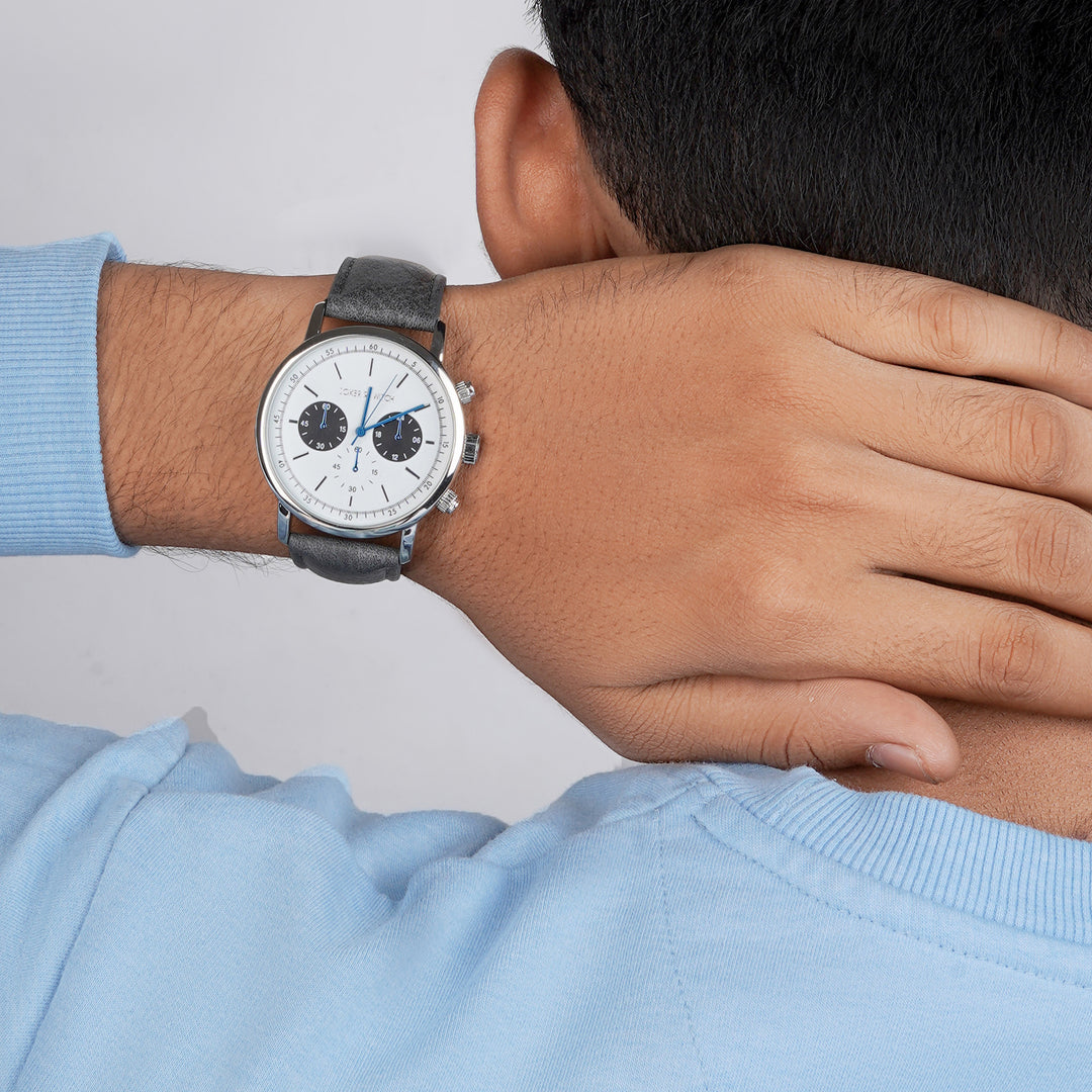 Laanda White Large Dial Grey PU Strap Men's Watch