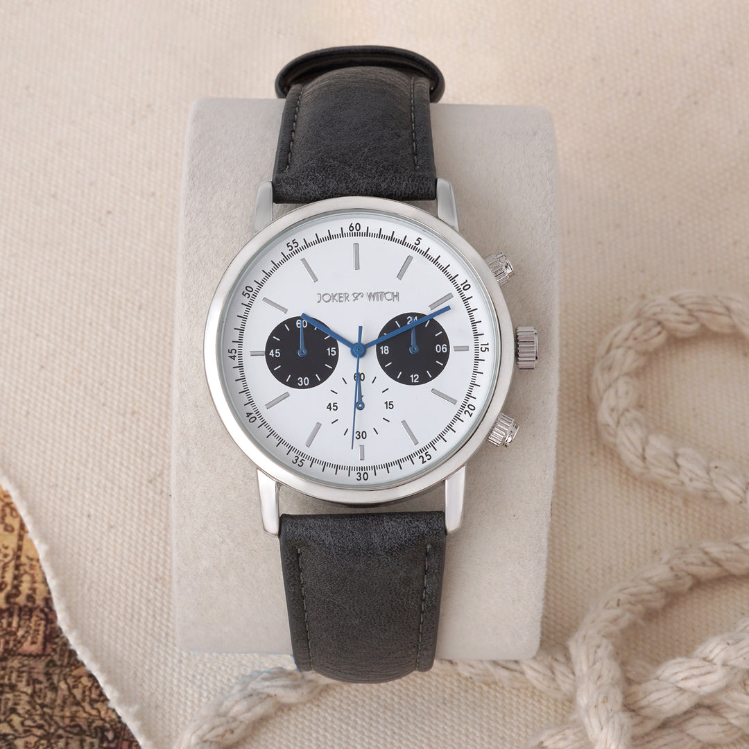 Laanda White Large Dial Grey PU Strap Men's Watch