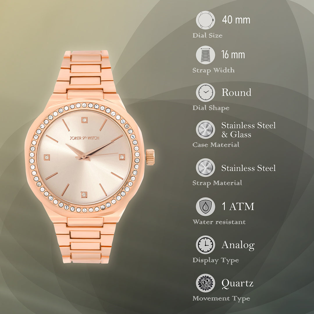 Pegasus Rose Gold Large Rhinestone Dial Linked Chain Strap Women's Watch