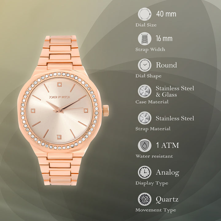 Pegasus Rose Gold Large Rhinestone Dial Linked Chain Strap Women's Watch