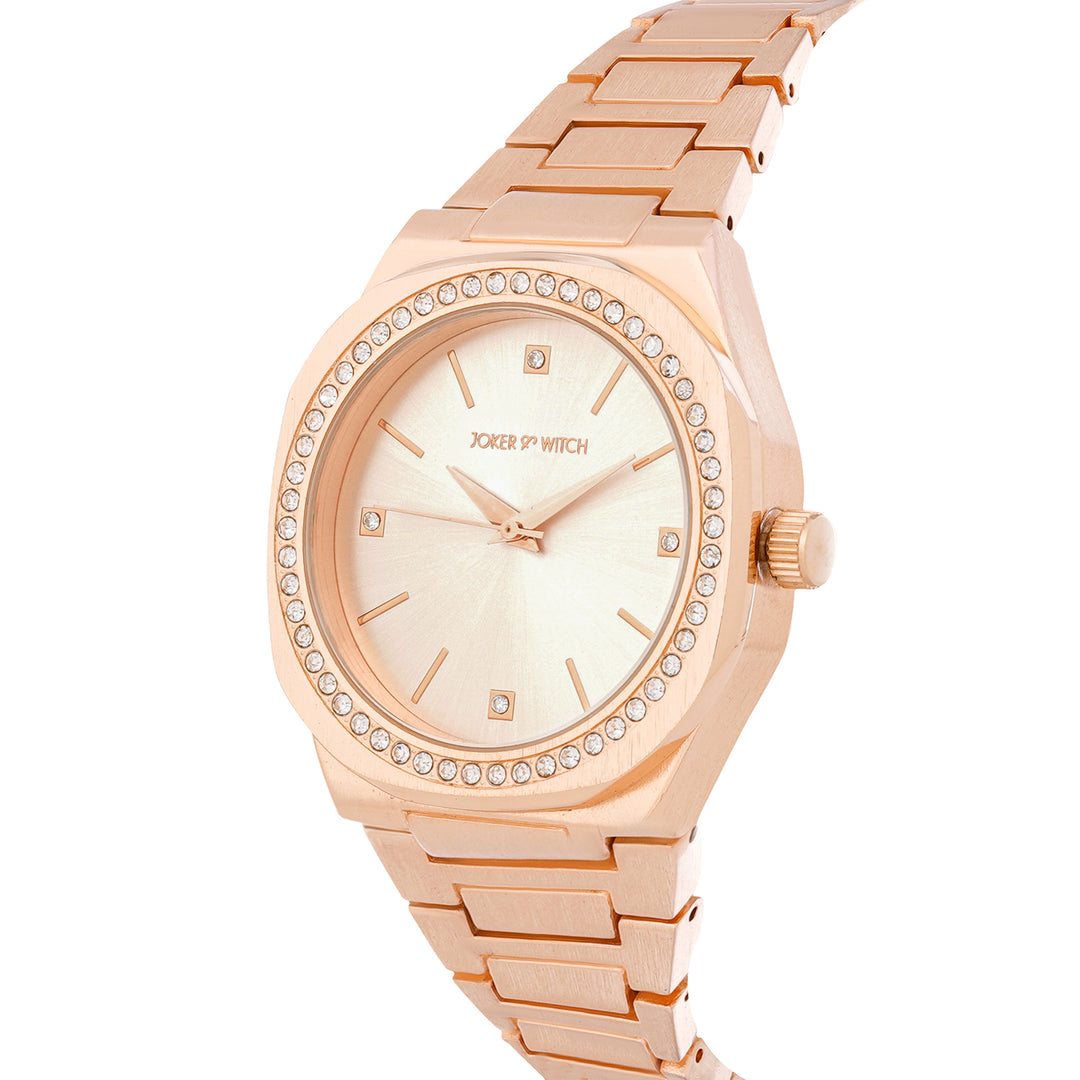 Pegasus Rose Gold Large Rhinestone Dial Linked Chain Strap Women's Watch