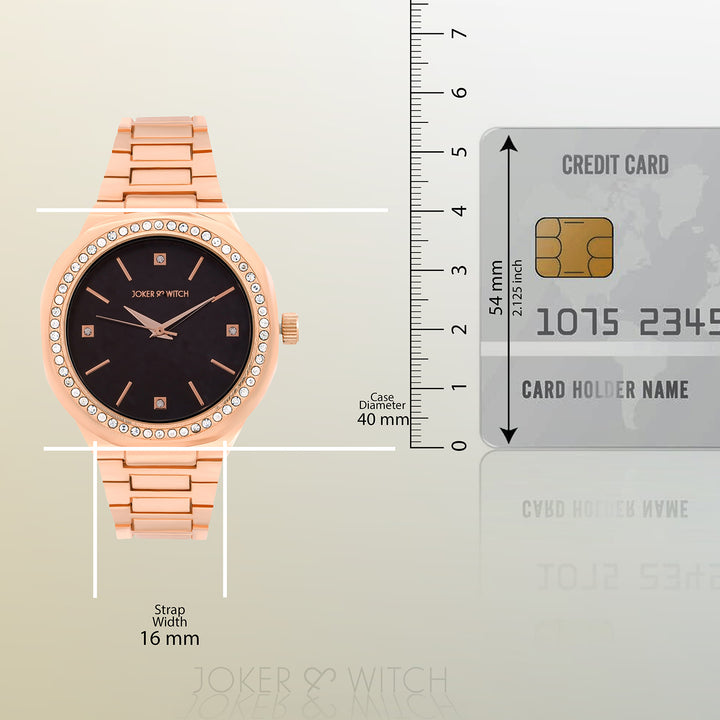 Pegasus Black Large Rhinestone Dial Rose Gold Linked Chain Strap Women's Watch