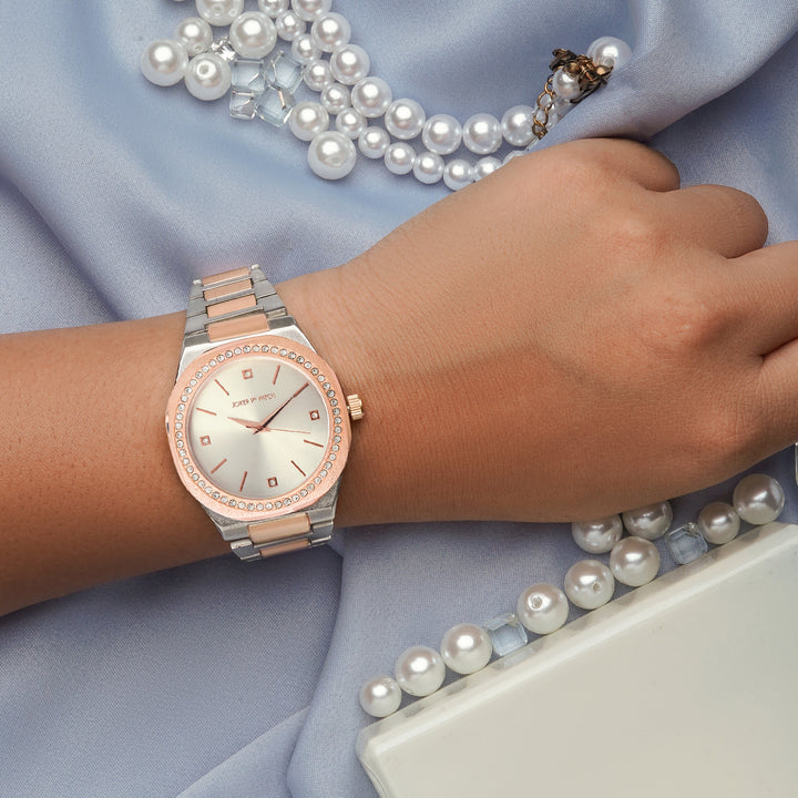 Pegasus Silver Large Dial Rhinestone Dual Tone Linked Chain Strap Women's Watch