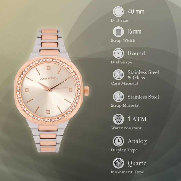 Pegasus Silver Large Dial Rhinestone Dual Tone Linked Chain Strap Women's Watch