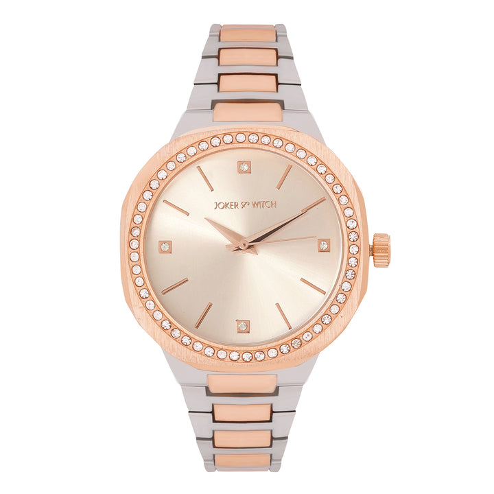 Pegasus Silver Large Dial Rhinestone Dual Tone Linked Chain Strap Women's Watch