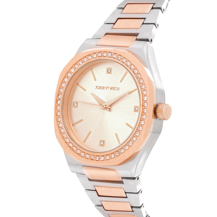 Pegasus Silver Large Dial Rhinestone Dual Tone Linked Chain Strap Women's Watch