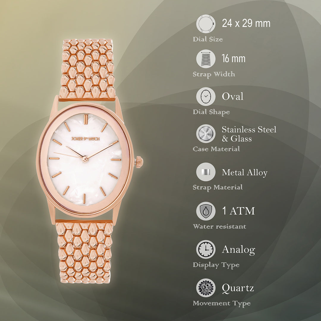 Quisp White Small Oval Dial Rose Gold Linked Chain Strap Women's Watch