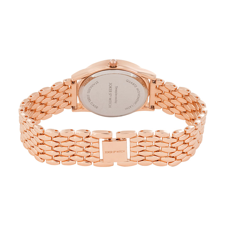 Quisp White Small Oval Dial Rose Gold Linked Chain Strap Women's Watch