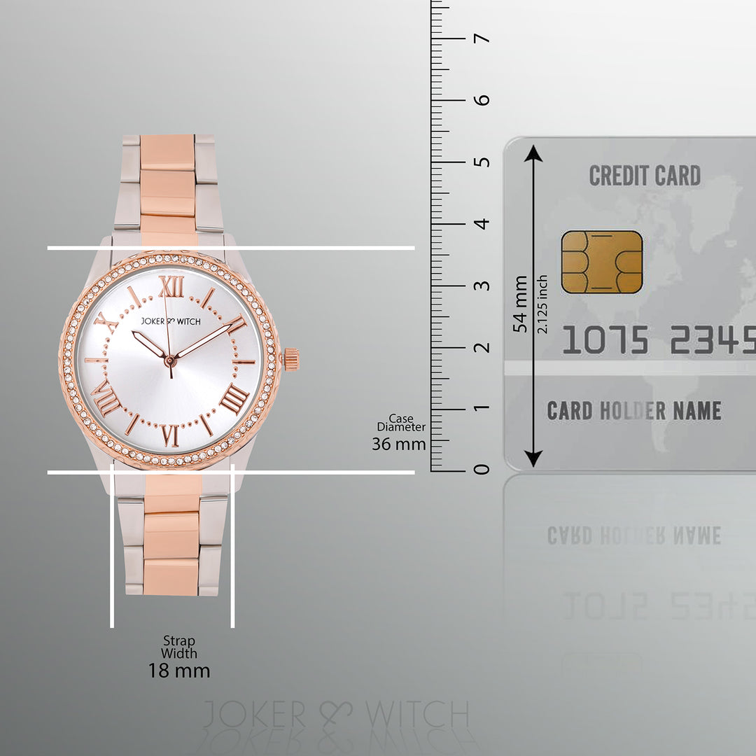 Adrenalina Silver Medium Rhinestone Dial Dual Tone Linked Chain Strap Women's Watch