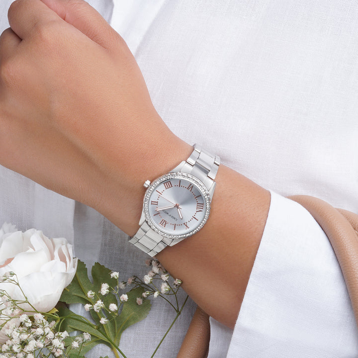 Adrenalina Silver Medium Rhinestone Dial Linked Chain Strap Women's Watch