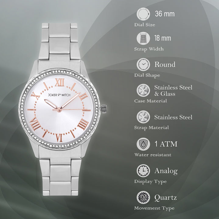 Adrenalina Silver Medium Rhinestone Dial Linked Chain Strap Women's Watch