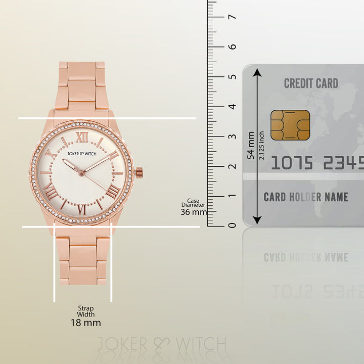 Adrenalina White Medium Rhinestone Dial Rose Gold Linked Chain Strap Women's Watch