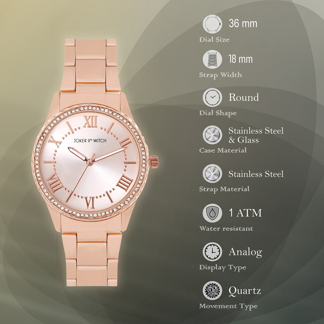 Adrenalina Rose Gold Medium Rhinestone Dial Linked Chain Strap Women's Watch