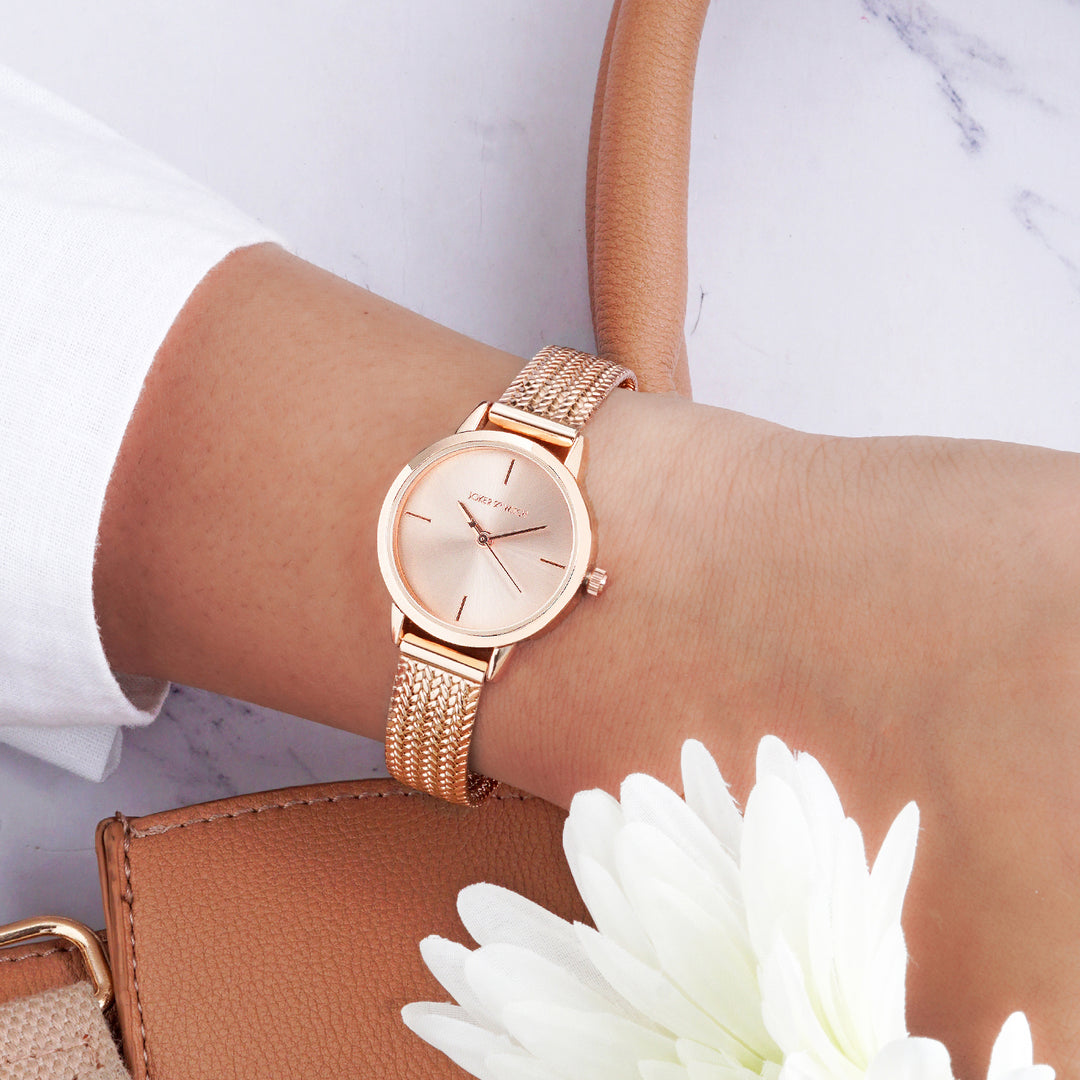 Anetra Rose Gold Small Dial Mesh Strap Women's Watch