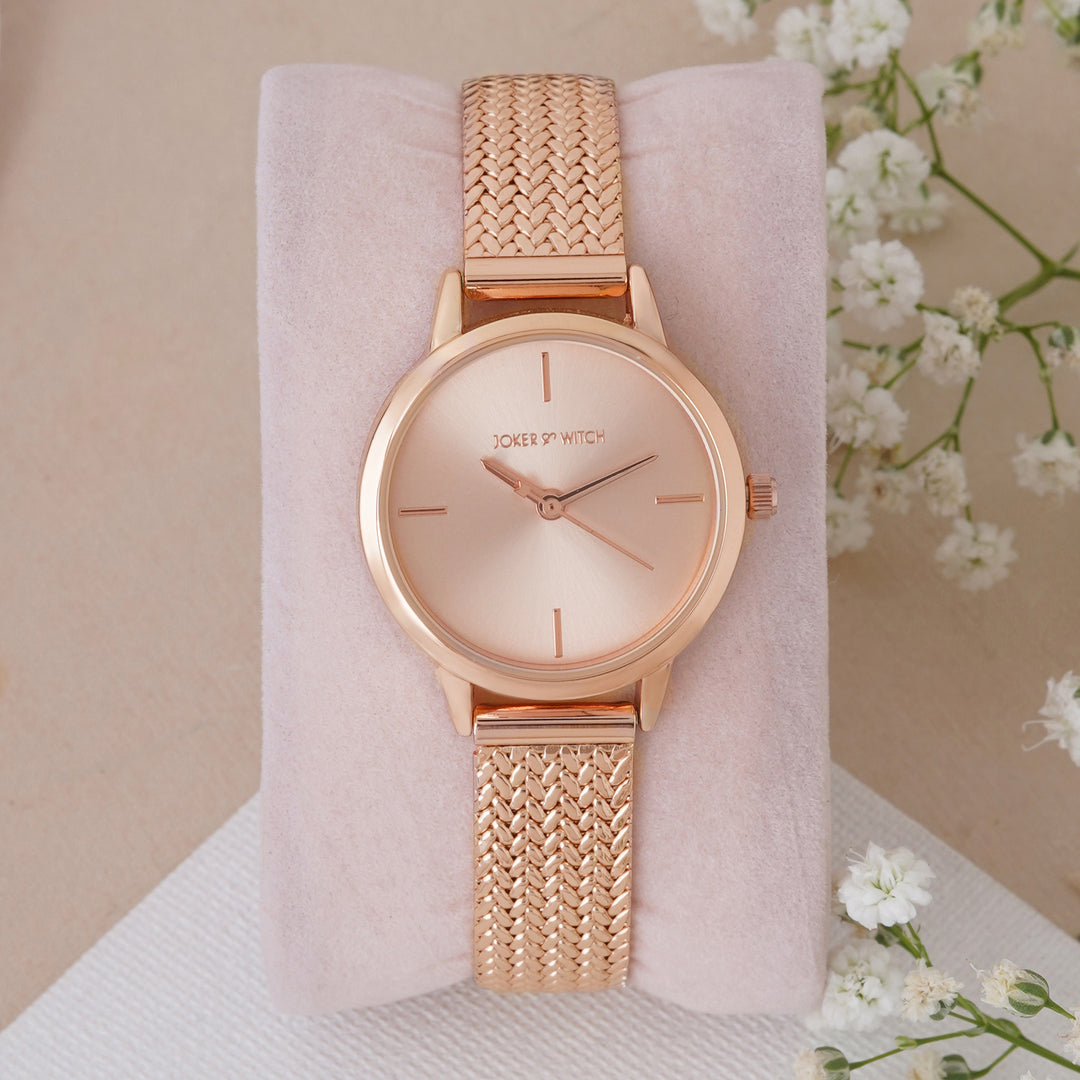 Anetra Rose Gold Small Dial Mesh Strap Women's Watch
