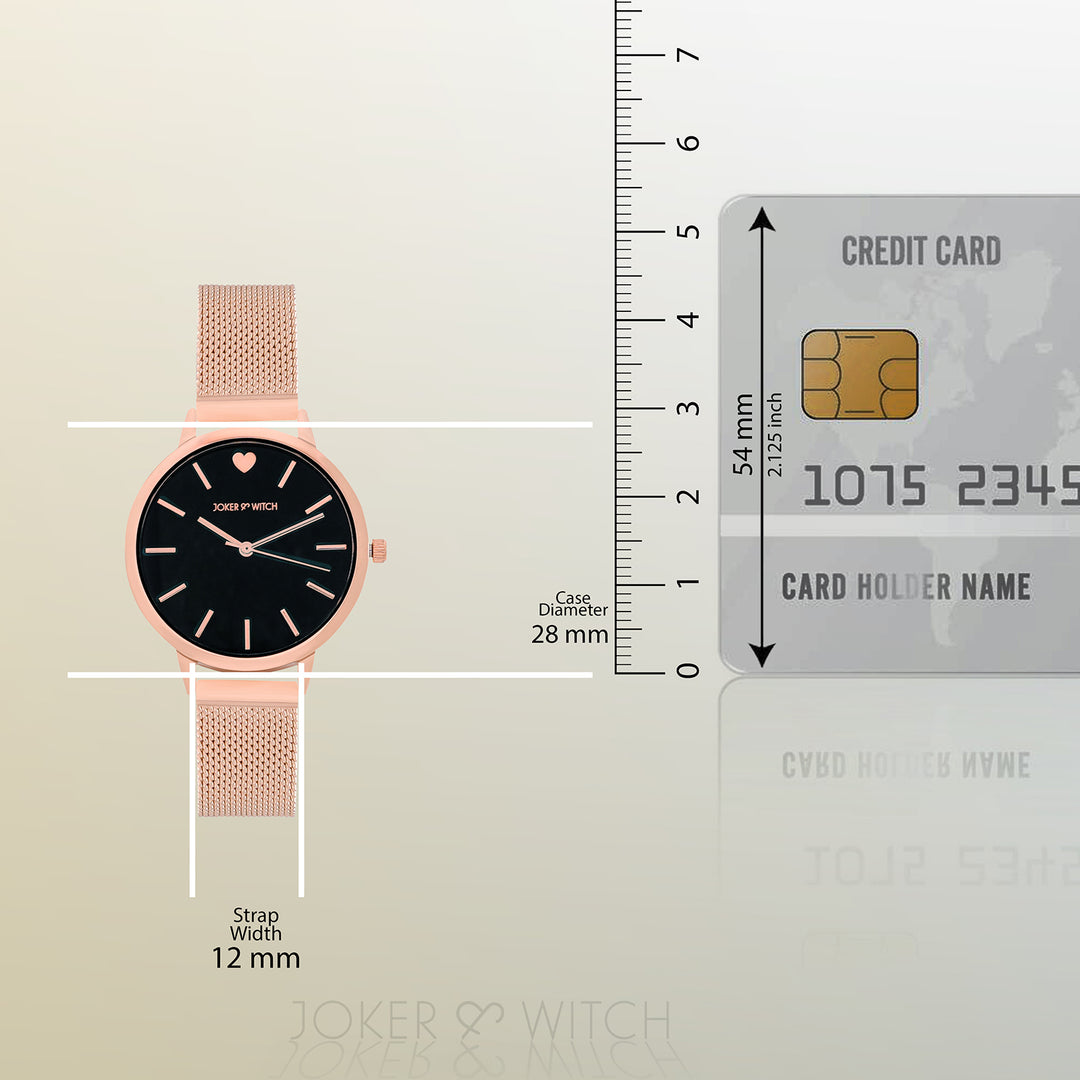 Twelve O'Heart Black Small Dial Rose Gold Mesh Strap Women's Watch