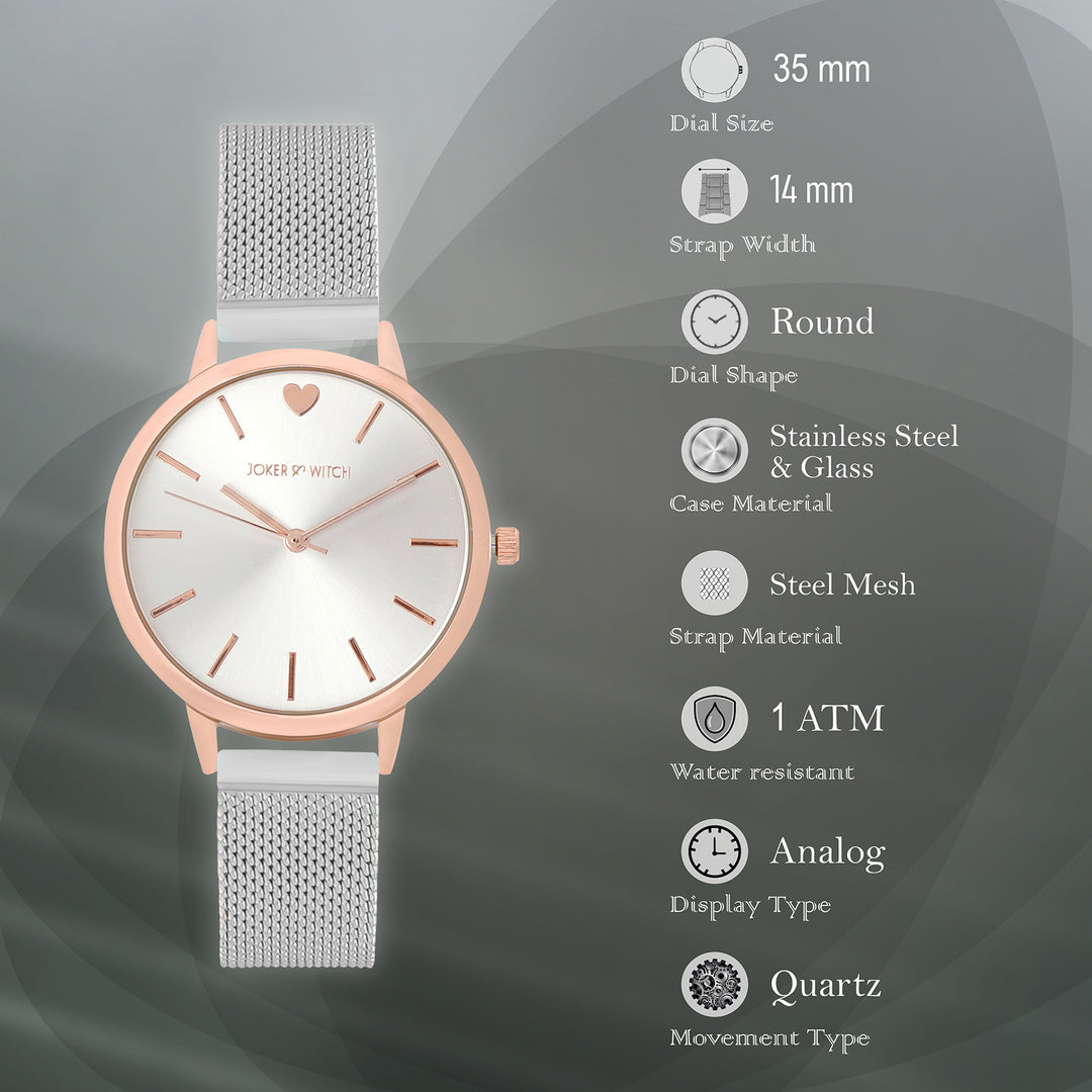 Twelve O'Heart Silver Medium Dial Mesh Strap Women's Watch