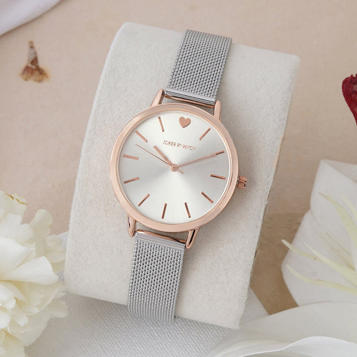 Twelve O'Heart Silver Medium Dial Mesh Strap Women's Watch