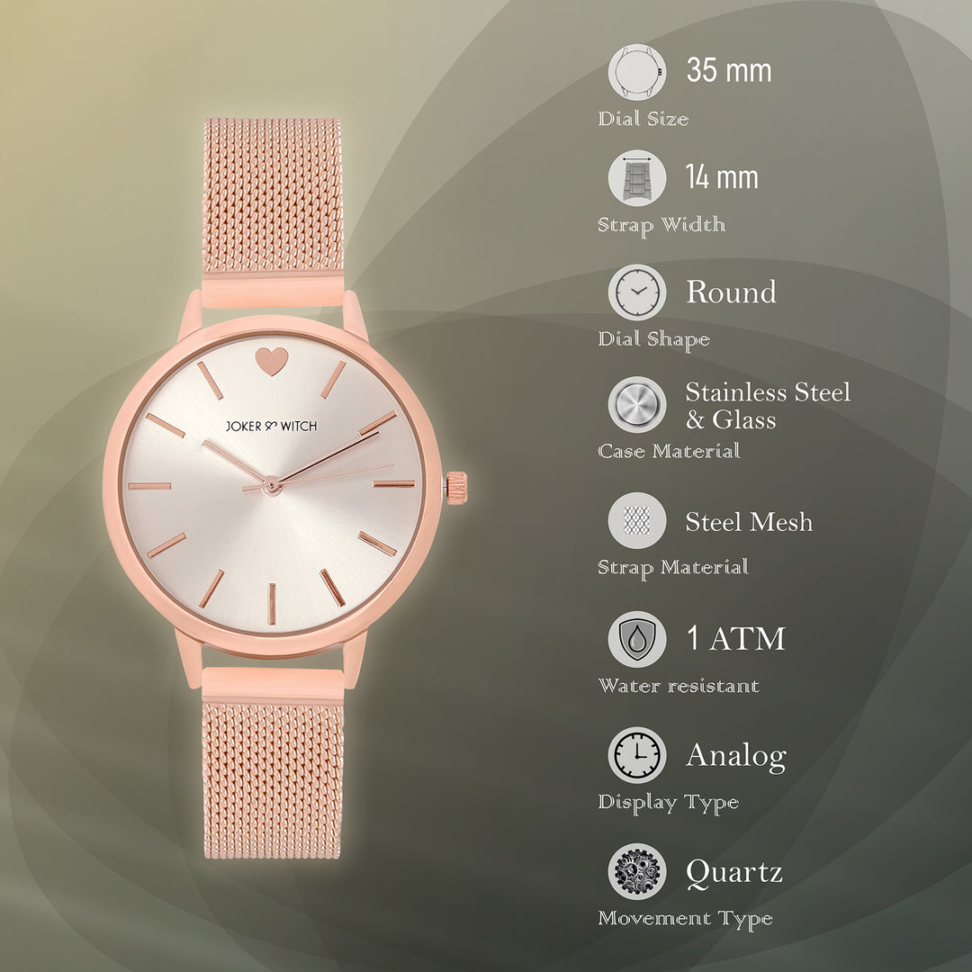 Twelve O'Heart Rose Gold Medium Dial Mesh Strap Women's Watch