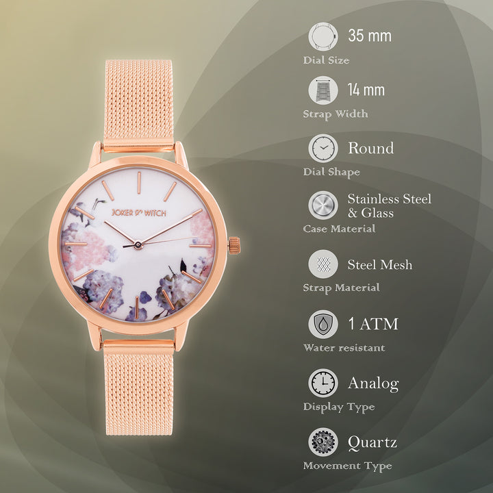 Tygra White Medium Dial Rose Gold Mesh Strap Women's Watch