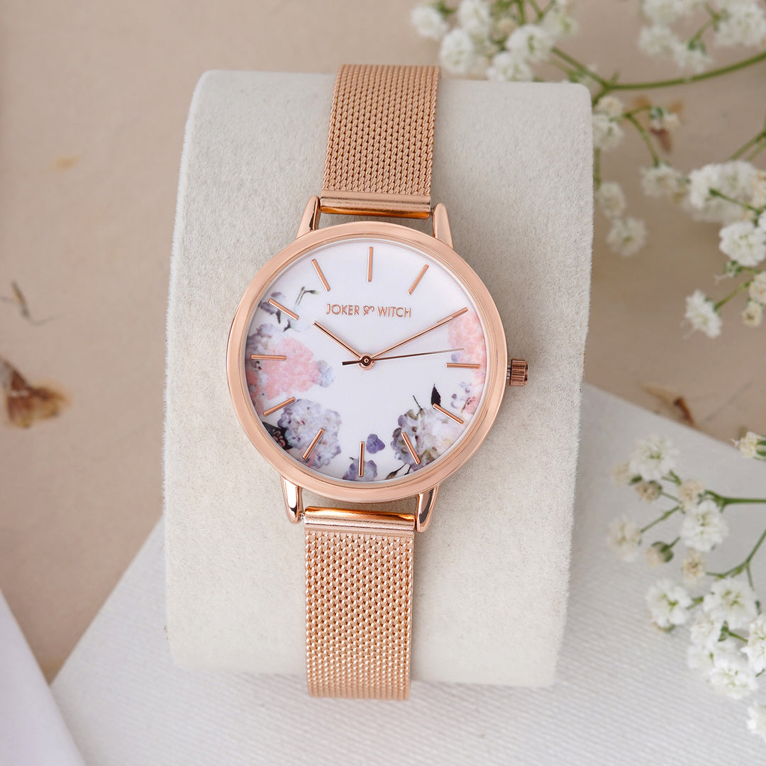 Tygra White Medium Dial Rose Gold Mesh Strap Women's Watch