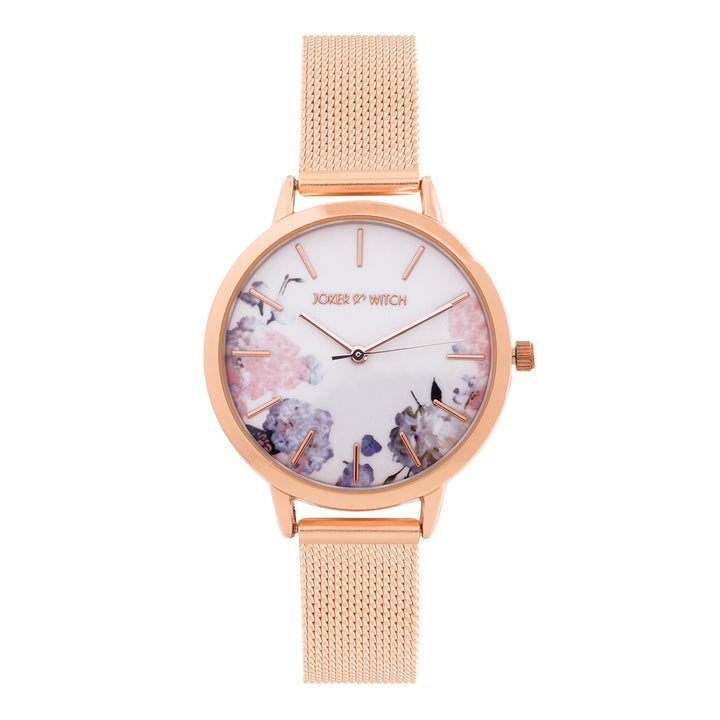 Tygra White Medium Dial Rose Gold Mesh Strap Women's Watch