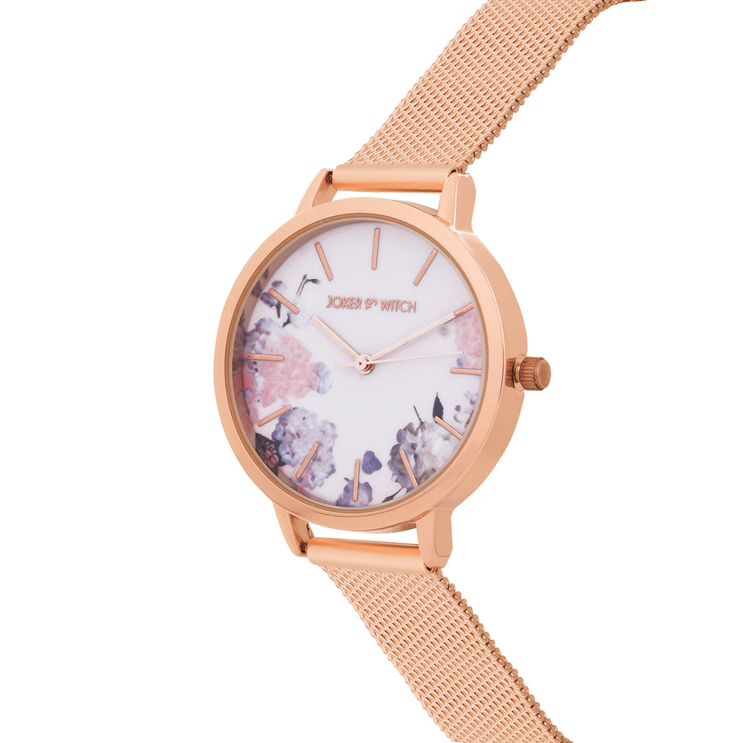 Tygra White Medium Dial Rose Gold Mesh Strap Women's Watch