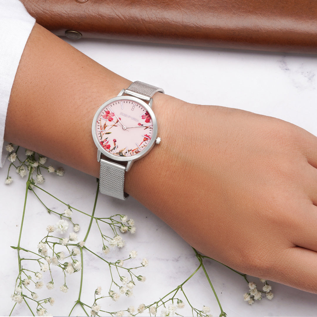 Tygra Pink Medium Dial Silver Mesh Strap Women's Watch