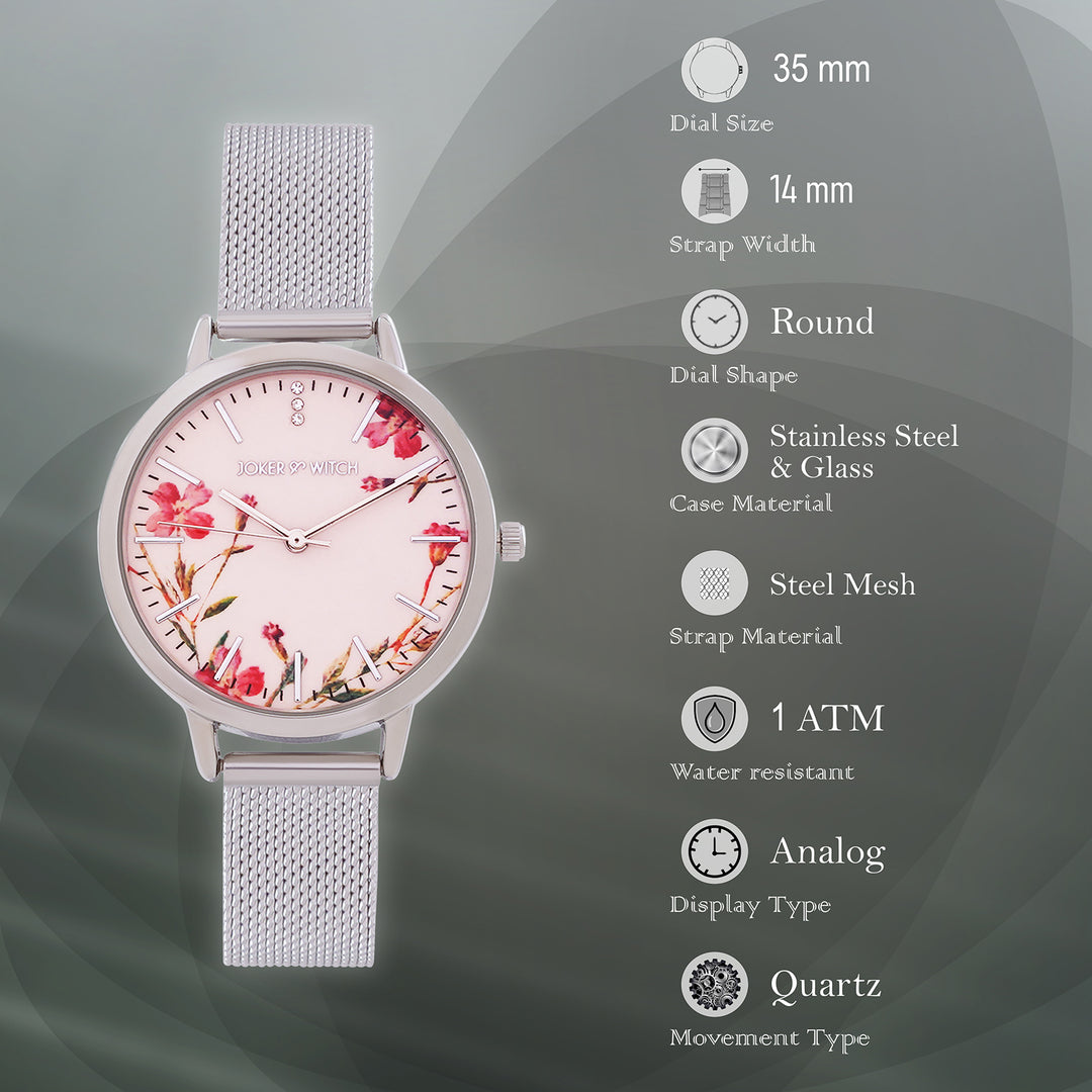 Tygra Pink Medium Dial Silver Mesh Strap Women's Watch