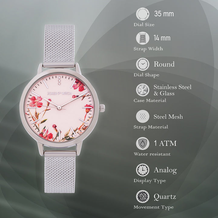 Tygra Pink Medium Dial Silver Mesh Strap Women's Watch