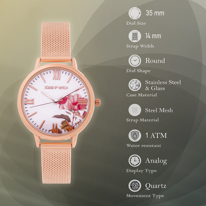 Edna White Medium Dial Rose Gold Mesh Strap Women's Watch