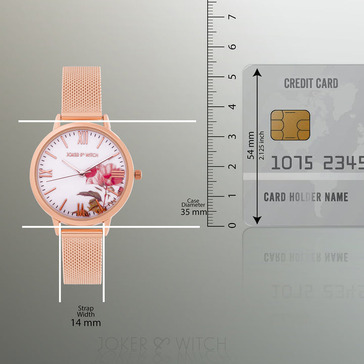 Edna White Medium Dial Rose Gold Mesh Strap Women's Watch