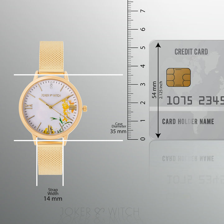 Edna White Medium Dial Gold Mesh Strap Women's Watch