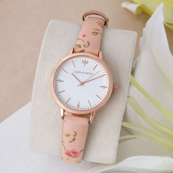 Julina White Dial Pink Printed Pu Strap Watch