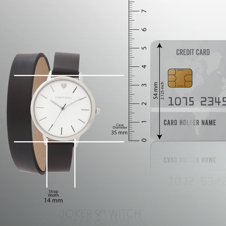 Twelve O'Heart White Medium Dial Black PU Wrap Around Strap Women's Watch