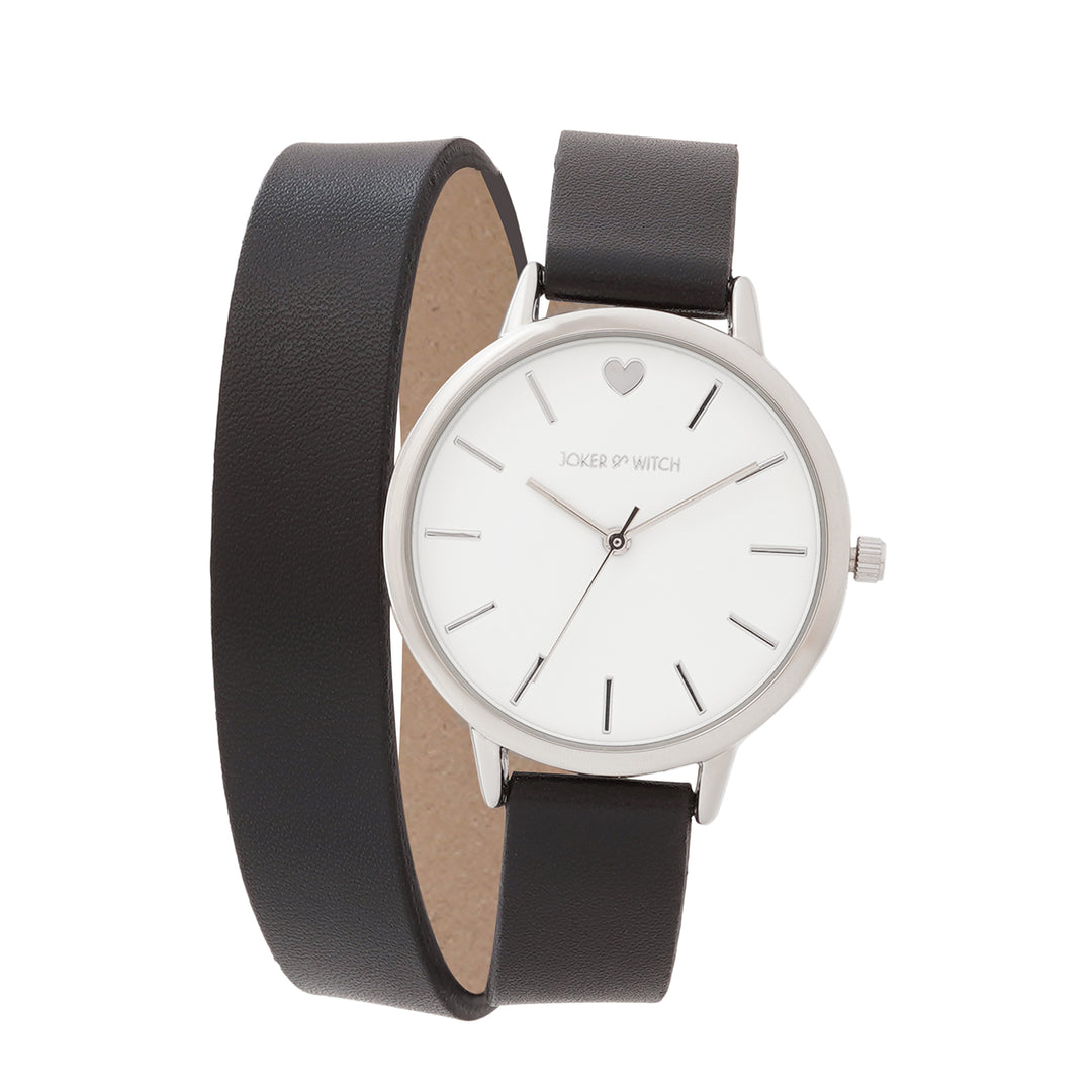 Twelve O'Heart White Medium Dial Black PU Wrap Around Strap Women's Watch