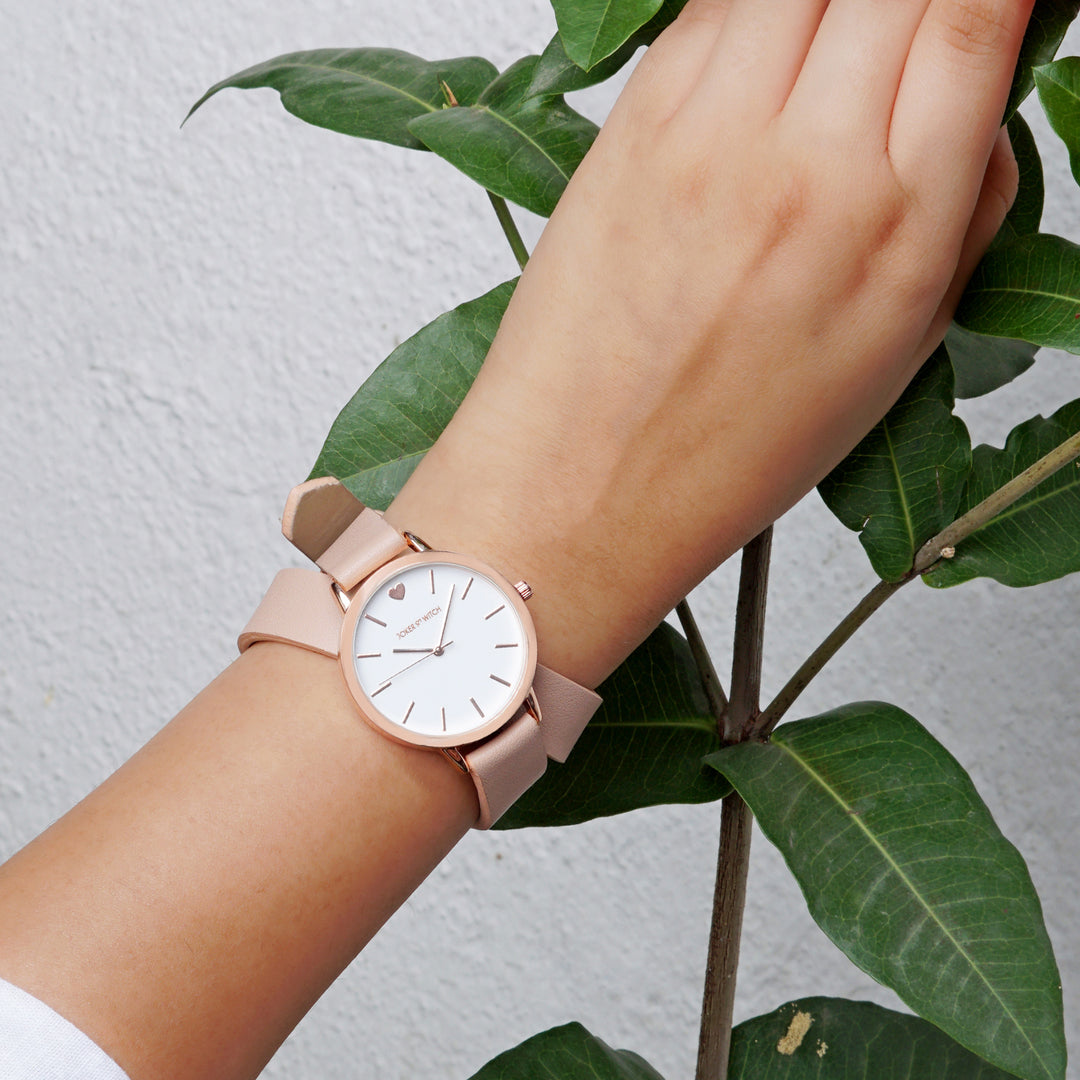 Twelve O'Heart White Medium Dial Pink PU Wrap Around Strap Women's Watch