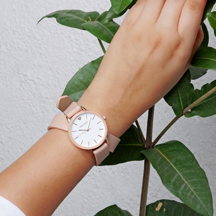 Twelve O'Heart White Medium Dial Pink PU Wrap Around Strap Women's Watch