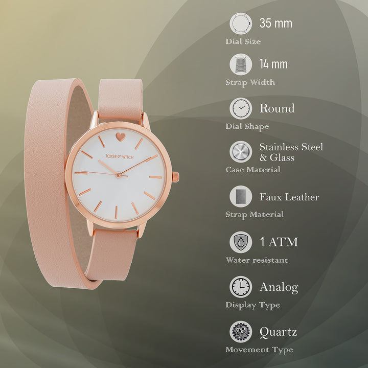 Twelve O'Heart White Medium Dial Pink PU Wrap Around Strap Women's Watch