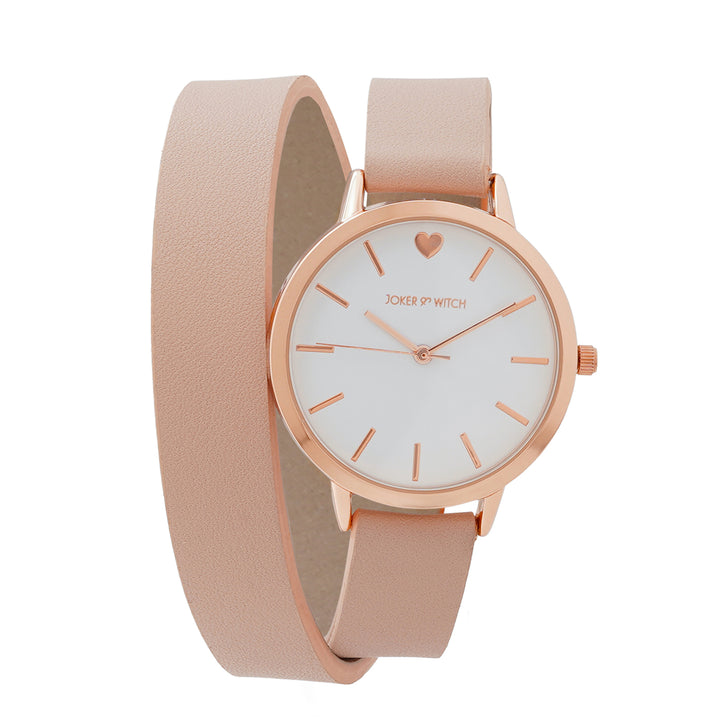 Twelve O'Heart White Medium Dial Pink PU Wrap Around Strap Women's Watch
